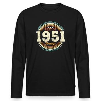 Vintage 1951 Vintage Retro 72 Birthday Gift - Men's Premium Organic Long Sleeve Shirt - black - Front - Nico (187cm)