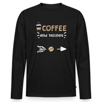 Café et tatouages - Café - T-shirt manches longues Premium bio Homme - noir - Devant - Nico (187cm)