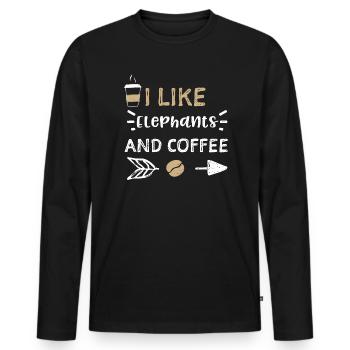 I Like Elephants And Coffee - Men's Premium Organic Long Sleeve Shirt - black - Front - Nico (187cm)