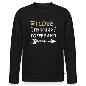 J’aime boire du café et lire - T-shirt manches longues Premium bio Homme - noir - Devant - Nico (187cm)