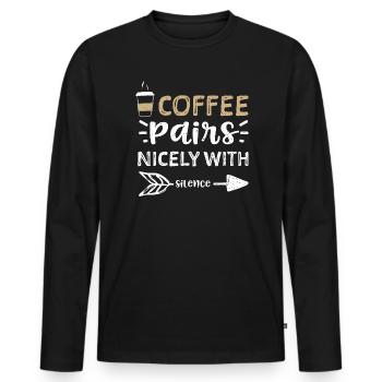 Le café se marie bien avec le silence - T-shirt manches longues Premium bio Homme - noir - Devant - Nico (187cm)