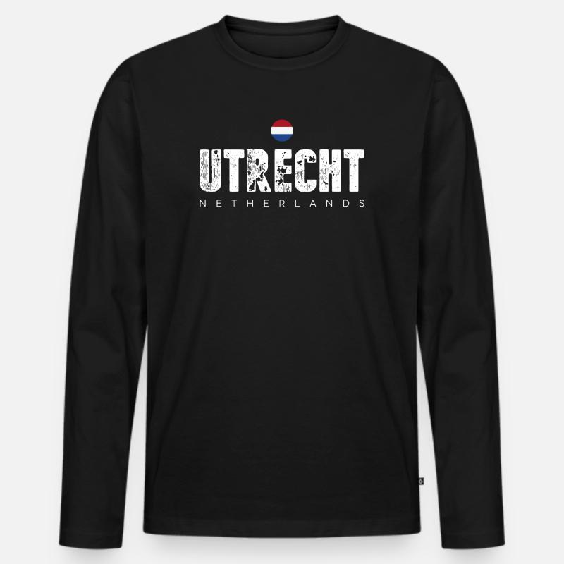 Utrecht Distressed City Briefe - Männer Premium Bio Langarmshirt - Schwarz