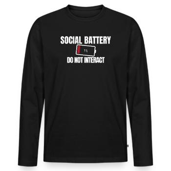 Social Battery 1% Funny Introvert Vibe - Men's Premium Organic Long Sleeve Shirt - black - Front - Nico (187cm)