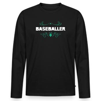 Baseball Ornament Style - Men's Premium Organic Long Sleeve Shirt - black - Front - Nico (187cm)