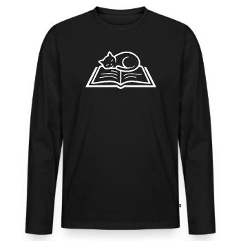 Sleeping Cat Book Reading Bookworm Line Art - Men's Premium Organic Long Sleeve Shirt - black - Front - Nico (187cm)