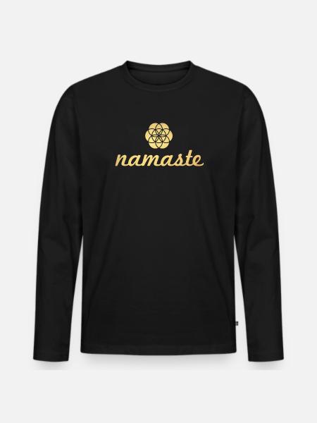 Namaste Yoga Fiore d'oro della vita Shanti Ornamento - Maglia a manica lunga ecologica premium da uomo - nero