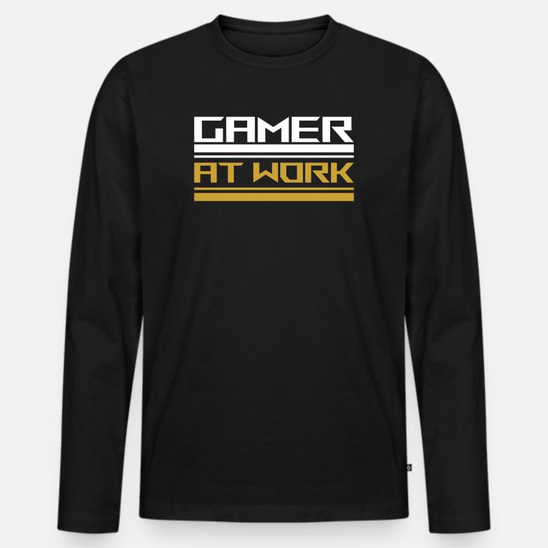 Gamer at work white - Männer Premium Bio Langarmshirt - Schwarz
