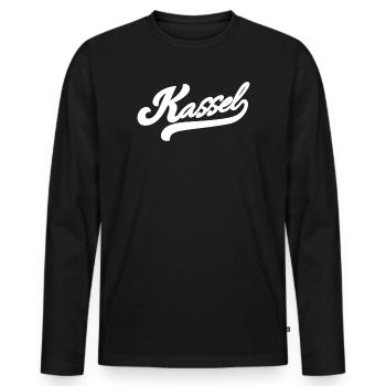 Kassel Retro - Männer Premium Bio Langarmshirt - Schwarz - Vorne - Nico (187cm)