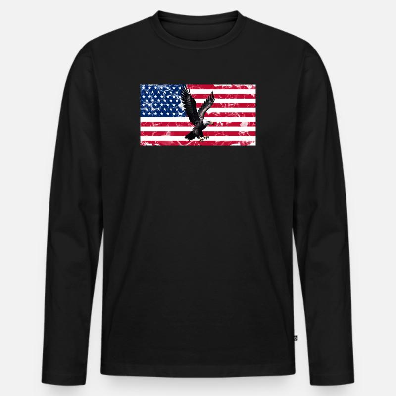 Freiheitsadler über US Flagge - Männer Premium Bio Langarmshirt - Schwarz