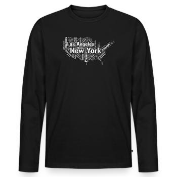 United States city typography layout map  - Men's Premium Organic Long Sleeve Shirt - black - Front - Nico (187cm)