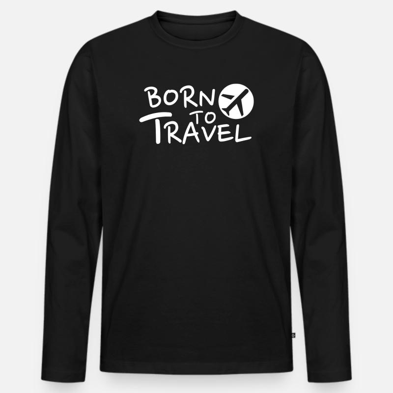 Born to Travel Reiselust Abenteuer - Männer Premium Bio Langarmshirt - Schwarz