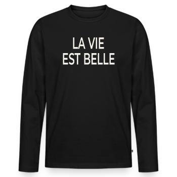 La Vie Est Belle – Französischer Chic - Männer Premium Bio Langarmshirt - Schwarz - Vorne - Nico (187cm)