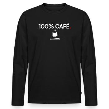 100% CAFÉ | Humour café - T-shirt manches longues Premium bio Homme - noir - Devant - Nico (187cm)