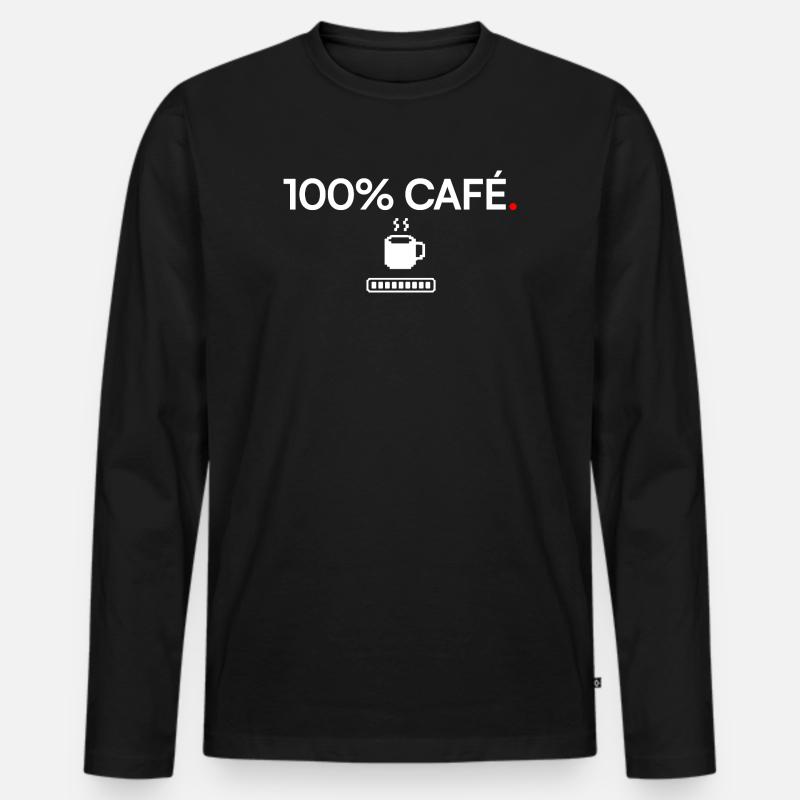 100% KAFFEE | Kaffeehumor - Männer Premium Bio Langarmshirt - Schwarz