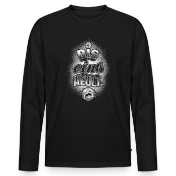 Handlettering „Bis eins heult“ - Männer Premium Bio Langarmshirt - Schwarz - Vorne - Nico (187cm)