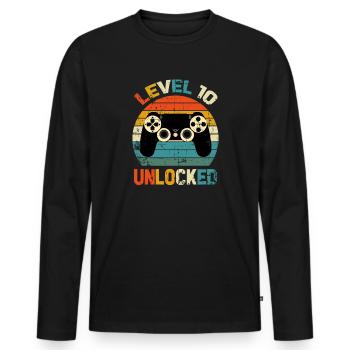 Level 10 Entsperrt / 10. Geburtstag / 10 Jahre alt - Männer Premium Bio Langarmshirt - Schwarz - Vorne - Nico (187cm)