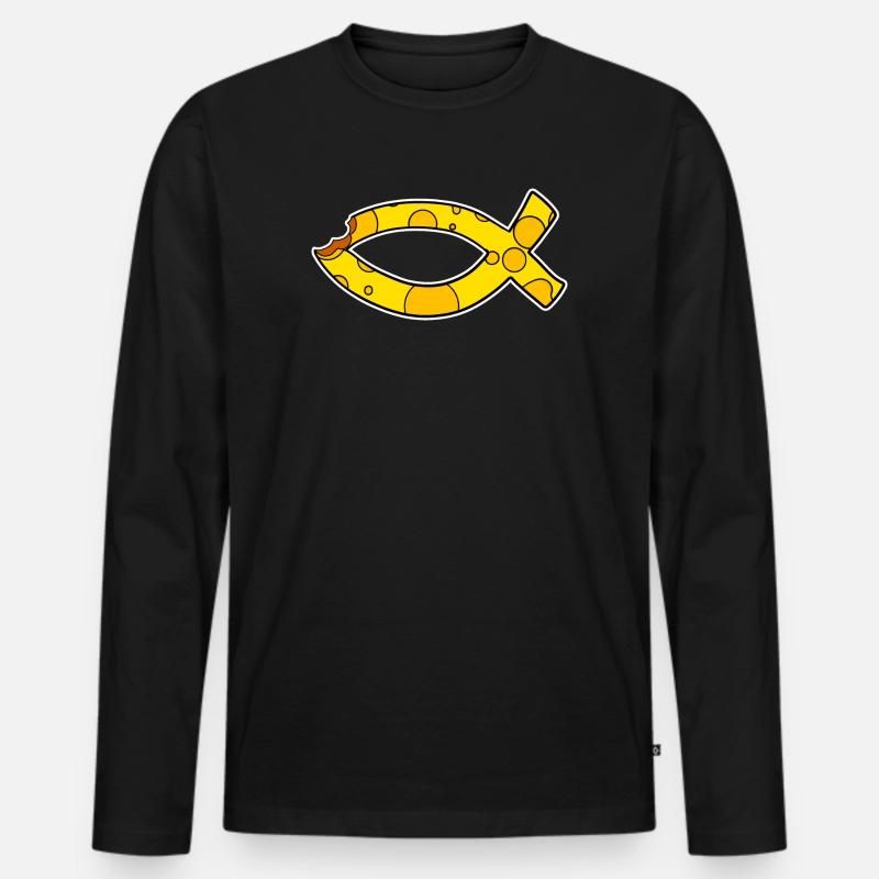 Fisch Symbol Käse - Männer Premium Bio Langarmshirt - Schwarz