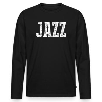 Jazz Distressed Typography Tee - Men's Premium Organic Long Sleeve Shirt - black - Front - Nico (187cm)
