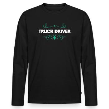 Trucker Driver Ornament – Vintage Flourish - Men's Premium Organic Long Sleeve Shirt - black - Front - Nico (187cm)
