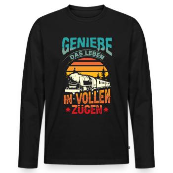 Genieße das Leben in vollen Zügen - Männer Premium Bio Langarmshirt - Schwarz - Vorne - Nico (187cm)