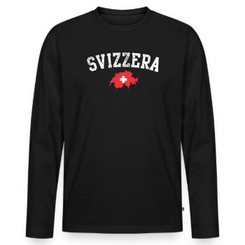 Emblème de la carte suisse - T-shirt manches longues Premium bio Homme - noir - Devant - Nico (187cm)
