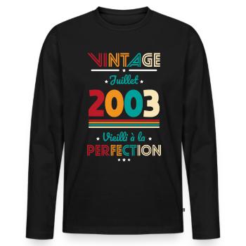 Anniversaire 20 ans - Vintage - Juillet 2003 - T-shirt manches longues Premium bio Homme - noir - Devant - Nico (187cm)