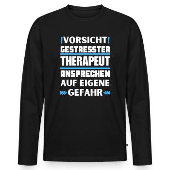 Ne parlez pas à un thérapeute stressé ! - T-shirt manches longues Premium bio Homme - noir - Devant - Nico (187cm)