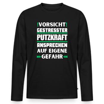 Do not approach stressed cleaners! - Men's Premium Organic Long Sleeve Shirt - black - Front - Nico (187cm)