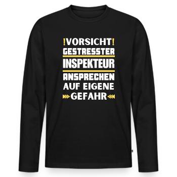 Gestresster Inspekteur nicht ansprechen! - Männer Premium Bio Langarmshirt - Schwarz - Vorne - Nico (187cm)