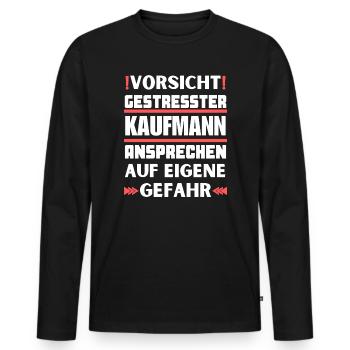 Gestresster Kaufmann nicht ansprechen! - Männer Premium Bio Langarmshirt - Schwarz - Vorne - Nico (187cm)