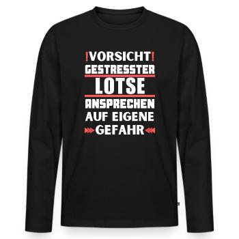 Gestresster Lotse nicht ansprechen! - Männer Premium Bio Langarmshirt - Schwarz - Vorne - Nico (187cm)
