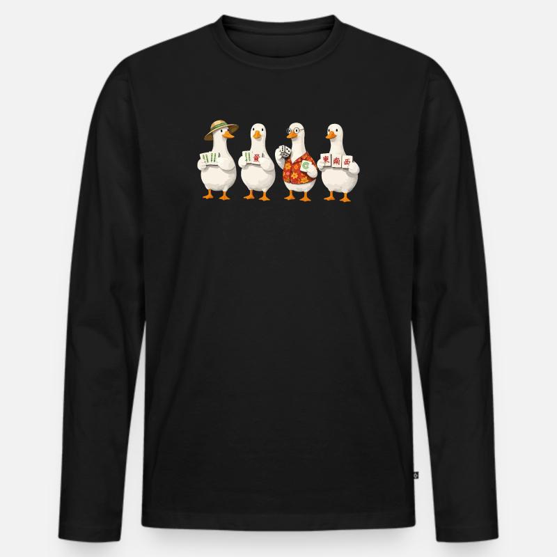 Mahjong goose - Männer Premium Bio Langarmshirt - Schwarz