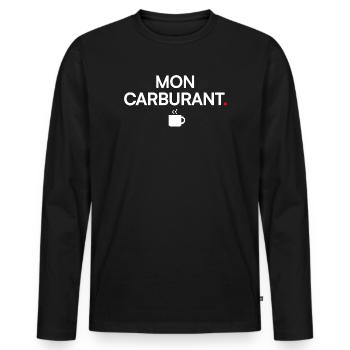 MON CARBURANT | Humour café - T-shirt manches longues Premium bio Homme - noir - Devant - Nico (187cm)