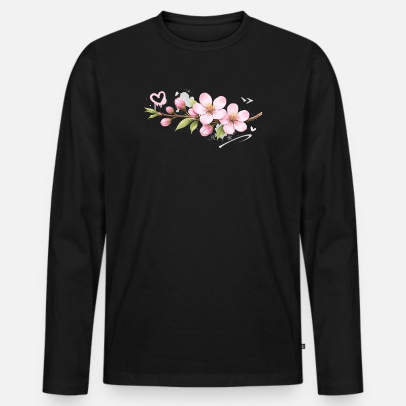Pfirsichbluten_Graffiti - Männer Premium Bio Langarmshirt - Schwarz