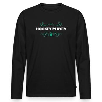 Eishockey Spieler Ornament Design - Männer Premium Bio Langarmshirt - Schwarz - Vorne - Nico (187cm)