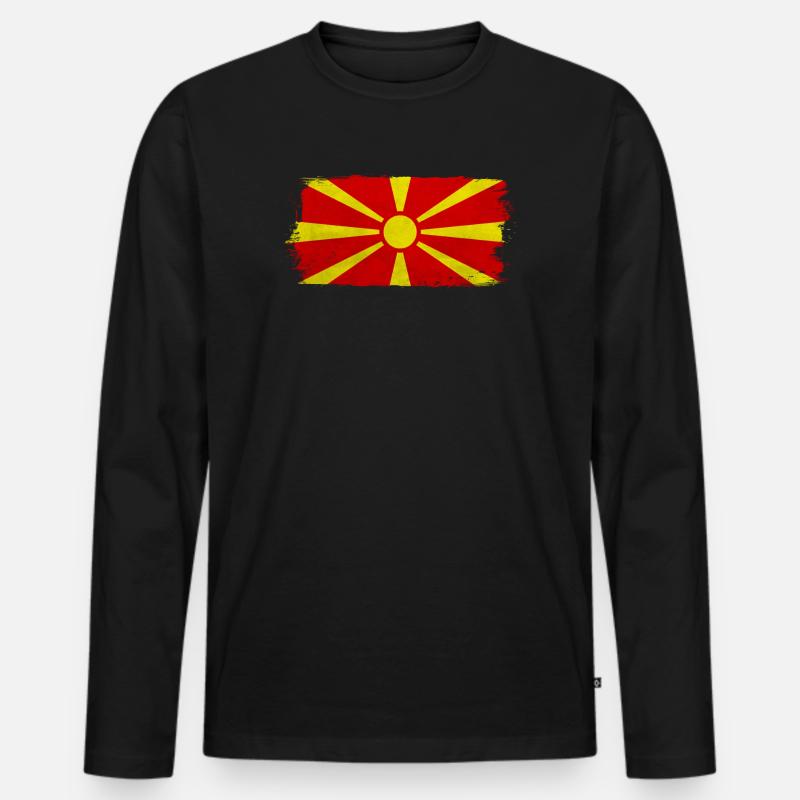 Mazedonische Sonne auf Rot - Männer Premium Bio Langarmshirt - Schwarz