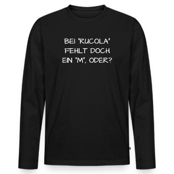 Il ne manque pas un « m » dans « roquette » ? - Rhum - Cola Rumcola - T-shirt manches longues Premium bio Homme - noir - Devant - Nico (187cm)