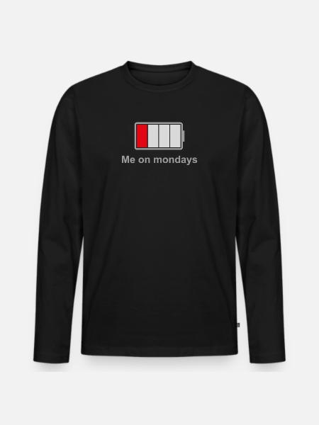 Low Battery Mondays – Low Energy Mood - Men's Premium Organic Long Sleeve Shirt - black