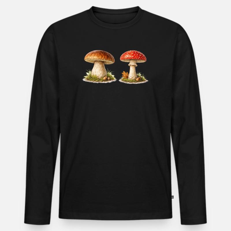 Waldpilze Pilze im Aquarellstil - Männer Premium Bio Langarmshirt - Schwarz