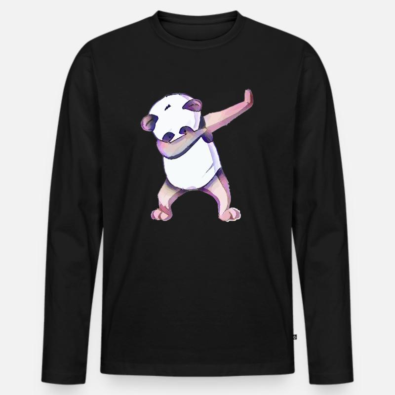 Panda - Männer Premium Bio Langarmshirt - Schwarz