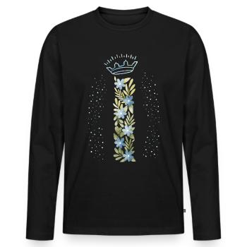 Monogram letter I with crown, floral ornament - Men's Premium Organic Long Sleeve Shirt - black - Front - Nico (187cm)