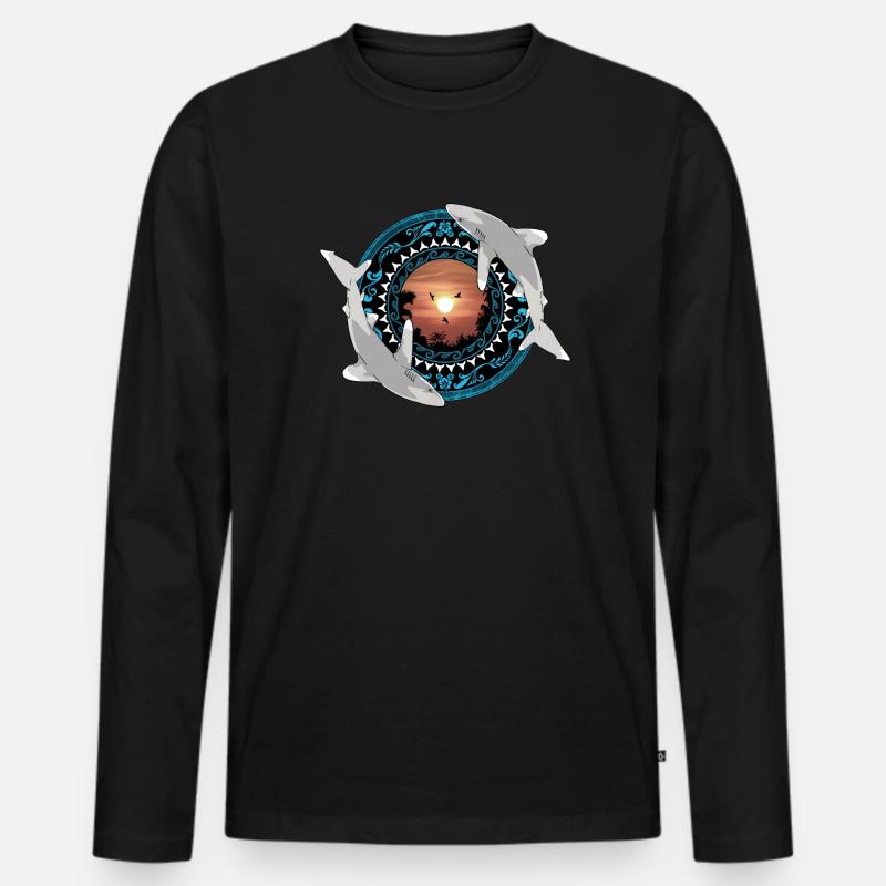 Weißspitzenhochseehaie Hawaiianisch Polynesisch - Männer Premium Bio Langarmshirt - Schwarz