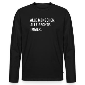 All people. All rights reserved. Always. - Men's Premium Organic Long Sleeve Shirt - black - Front - Nico (187cm)