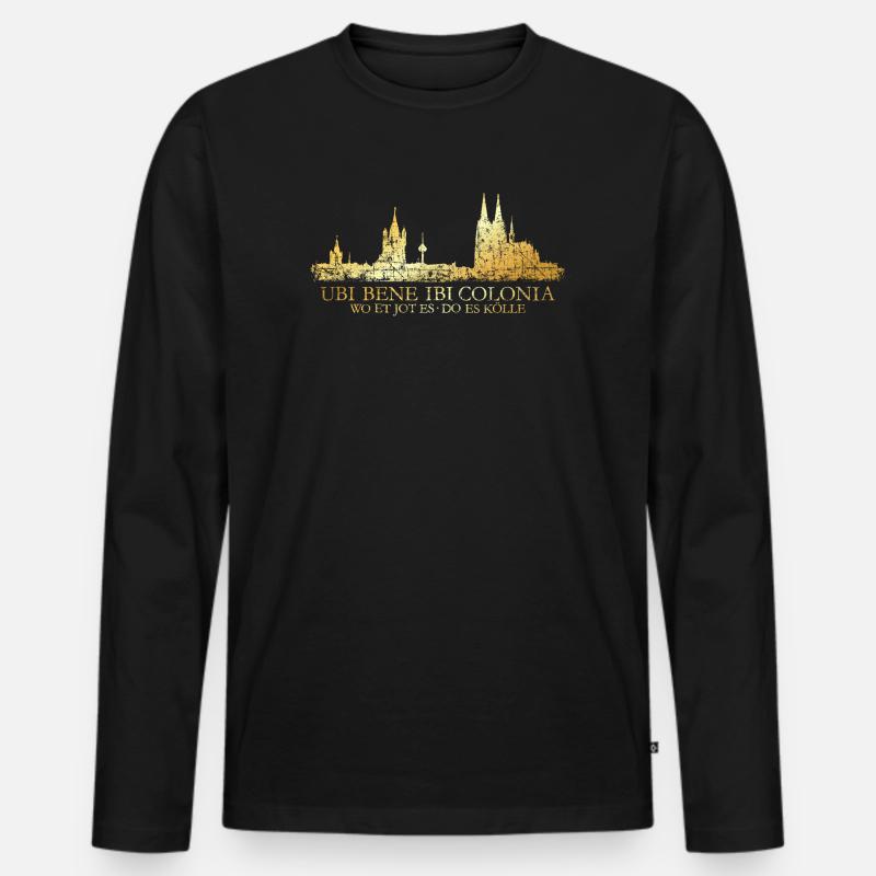 Kölner Skyline mit römischem Köln Spruch Ubi Bene - Männer Premium Bio Langarmshirt - Schwarz