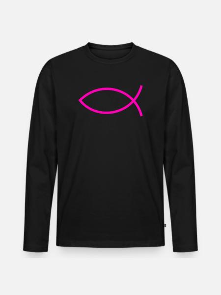 Jesús pez pez icthys rosado pez pez - Camiseta ecológica prémium de manga larga para hombre - negro