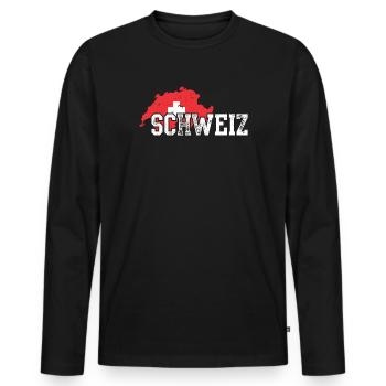 Schweiz Bold Map with White Cross - Men's Premium Organic Long Sleeve Shirt - black - Front - Nico (187cm)
