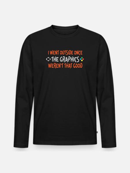 I Went Outside Once Graphic Joke - Men's Premium Organic Long Sleeve Shirt - black