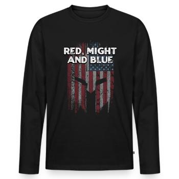 Puissance rouge et drapeau bleu américain Drapeau militaire américain - T-shirt manches longues Premium bio Homme - noir - Devant - Nico (187cm)
