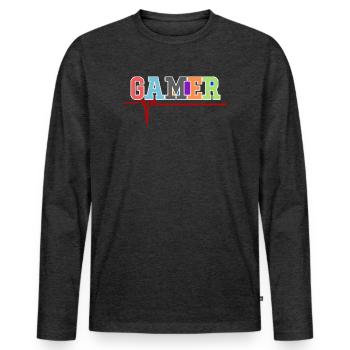 Gamer Gamer Heartbeat - Men's Premium Organic Long Sleeve Shirt - heather anthracite - Front - Nico (187cm)