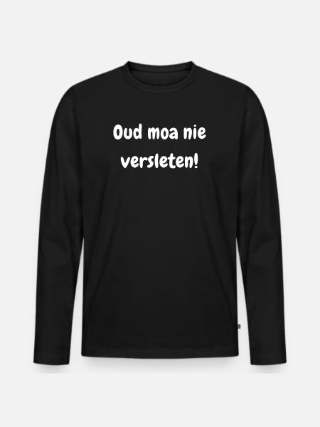 pensioengezegd in het West-Vlaams dialect - Mannen Premium Bio shirt met lange mouwen - zwart